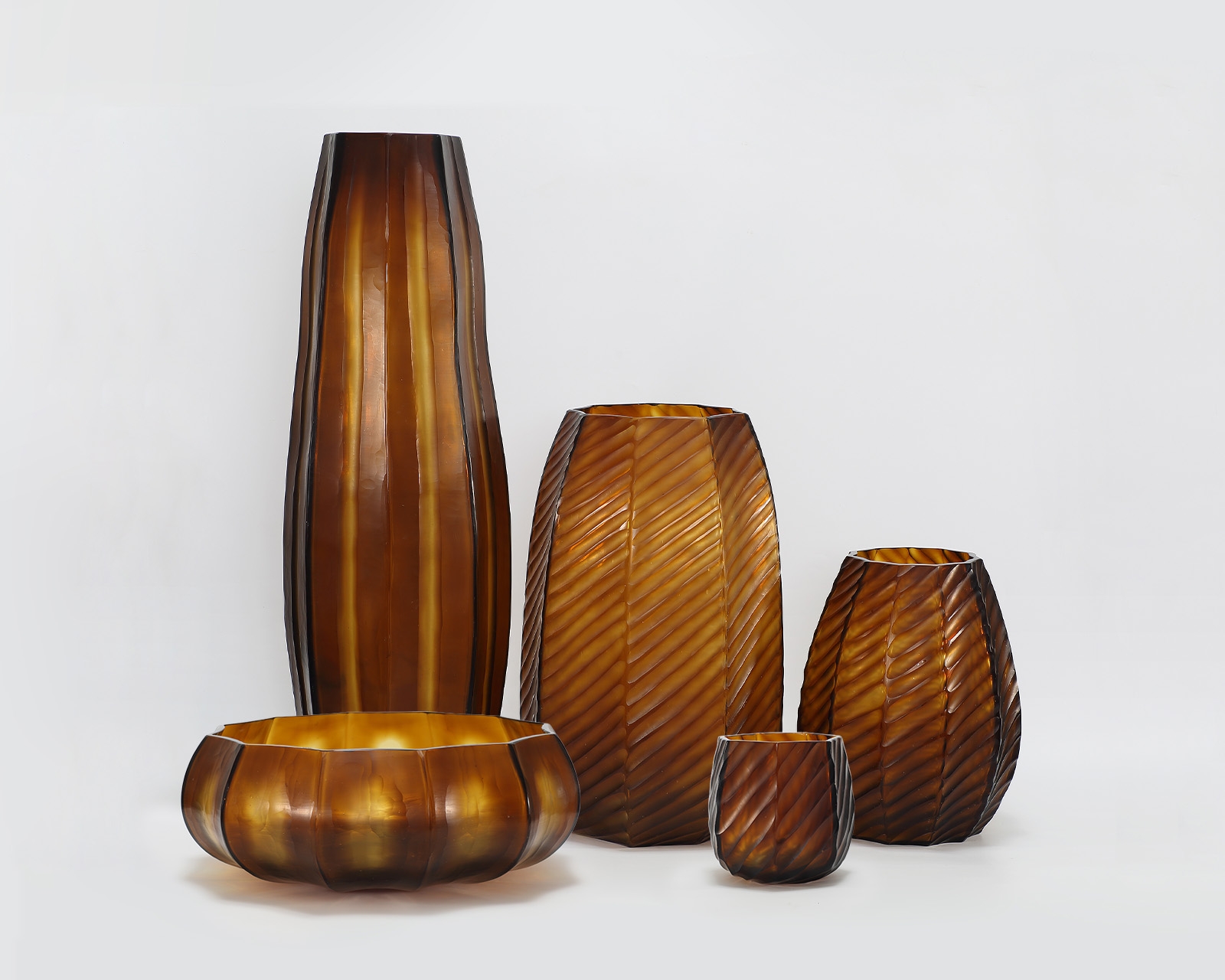 Lotus Mouth blown, hand etched and hand finished glass bowl